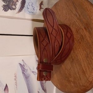 Belts.com Tooled Full Grain Leather Belt Men's Waist 36 Light Red/Tan NWOT